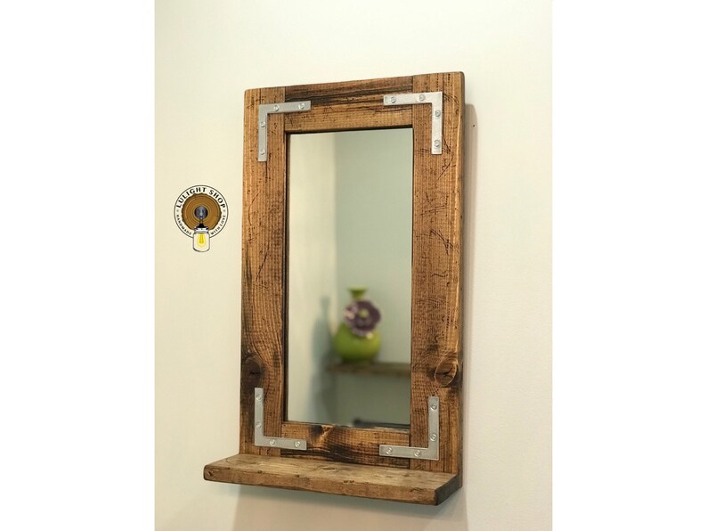 Rustic Mirror With Shelf 2 5 Wide Frame Small Rustic Mirror With Shelf 2 5 Wide Frame