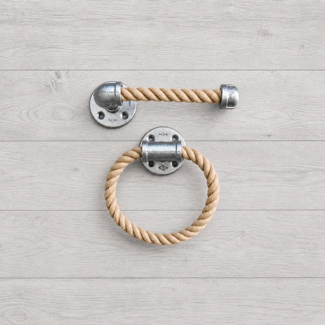 Rope Bathroom Set of 2 | Coastal Nautical Toilet Paper Holder & Towel ...