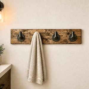 Industrial Rustic Modern Handmade Pipe Rack , Pipe Towel Holder, Hooks, Bathroom Decor, Hanger, Robe, Workshop, Office, Garage, Laundry, BBQ