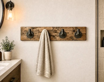 Industrial Rustic Modern Handmade Pipe Rack , Pipe Towel Holder, Hooks, Bathroom Decor, Hanger, Robe, Workshop, Office, Garage, Laundry, BBQ