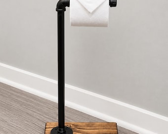 Toilet Paper Floor Stand, 19 Wood Colors, Rustic Pipe Industrial Stand, Paper Dispenser, Free Standing Toilet Paper Holder, Rustic Decor