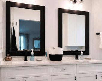 Black Modern Bathroom Mirror, Farmhouse Wood Framed Mirror, Wall Vanity Mirror, Entryway Mirror, Custom Size Mirror
