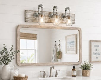 Light Whitewash Mason Jar Light Fixture: Rustic Industrial Bathroom Wall Sconce