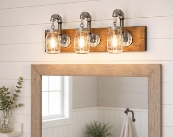 Rustic Mason Jar Bathroom Light: Farmhouse Vanity Lighting