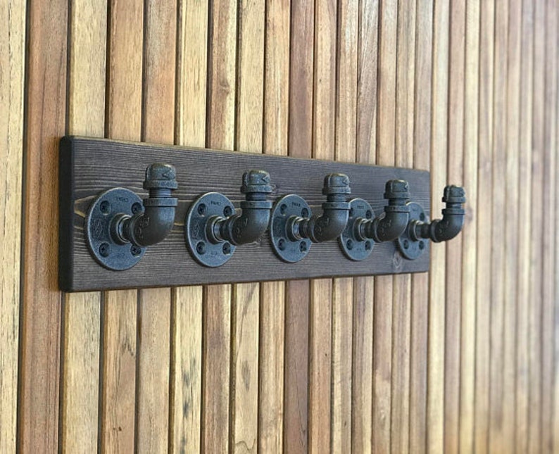 ESPRESSO Wall Hooks, Rustic Pipe Rack, Coat Hooks, Decorative Wall Hooks, Hooks on Wood, Towel Rack, Best Selling Items Wood, Hooks, Rack image 4