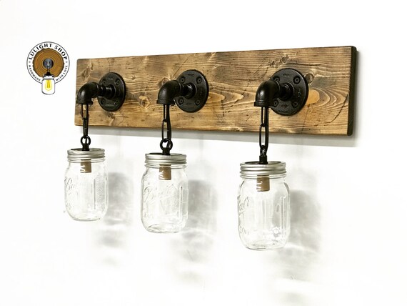 Rustic Distressed Mason Jar Bathroom Light Lighting Fixtures Etsy