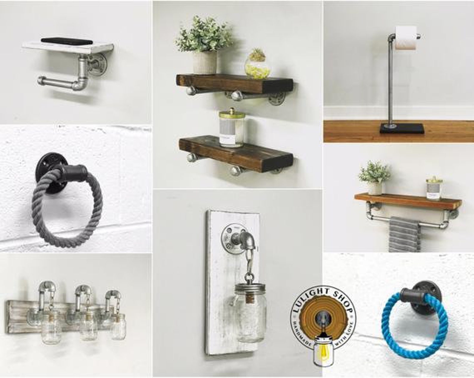 Industrial Pipe Bathroom Set Toilet Paper Holder Hook Towel Etsy