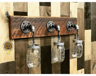 RECLAIMED WOOD Mason Jar Light Fixture, Bathroom Lights, 3 Lights Fixture, Vanity Lights, Wall Lighting, Country Rustic Farmhouse Decor Lamp