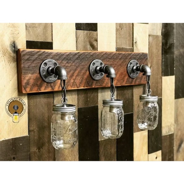 RECLAIMED WOOD Mason Jar Light Fixture, Bathroom Lights, 3 Lights Fixture, Vanity Lights, Wall Lighting, Country Rustic Farmhouse Decor Lamp