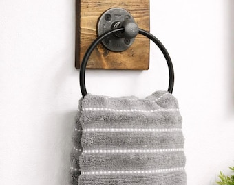 Rustic Wood Towel Ring - Handmade Bathroom Towel Holder - Farmhouse Hand Towel Rack