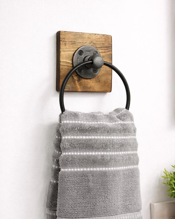 Rustic Wood Towel Ring - Handmade Bathroom Towel Holder - Farmhouse Hand Towel Rack