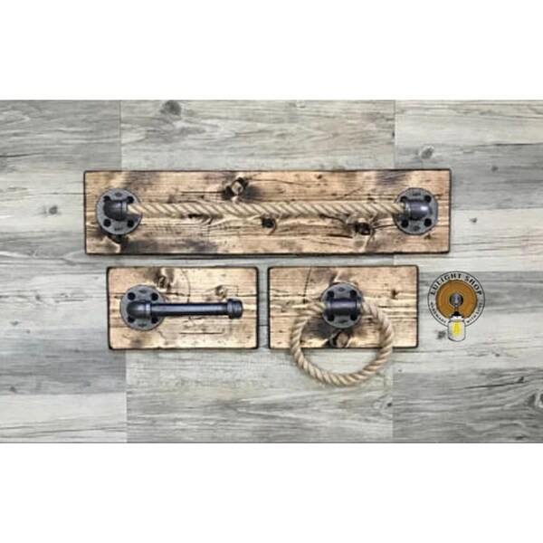 Rustic Towel Rack With Rope and Wood Etsy