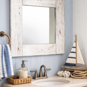 whitewash wood framed mirror rustic farmhouse bathroom vanity wall mirror handmade USA