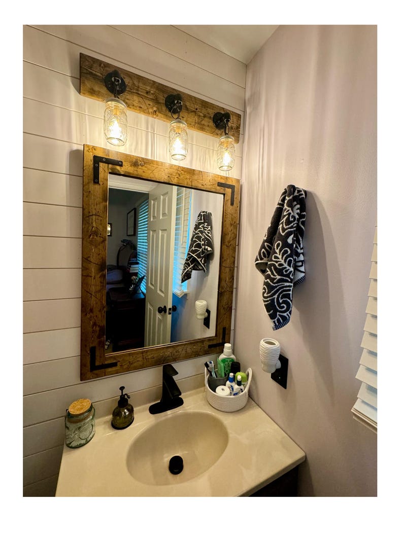 Rustic Distressed Wood Frame Mirror, Farmhouse bathroom Vanity Mirror, Large Small Sizes, Cottage Hallway Decor imagen 11