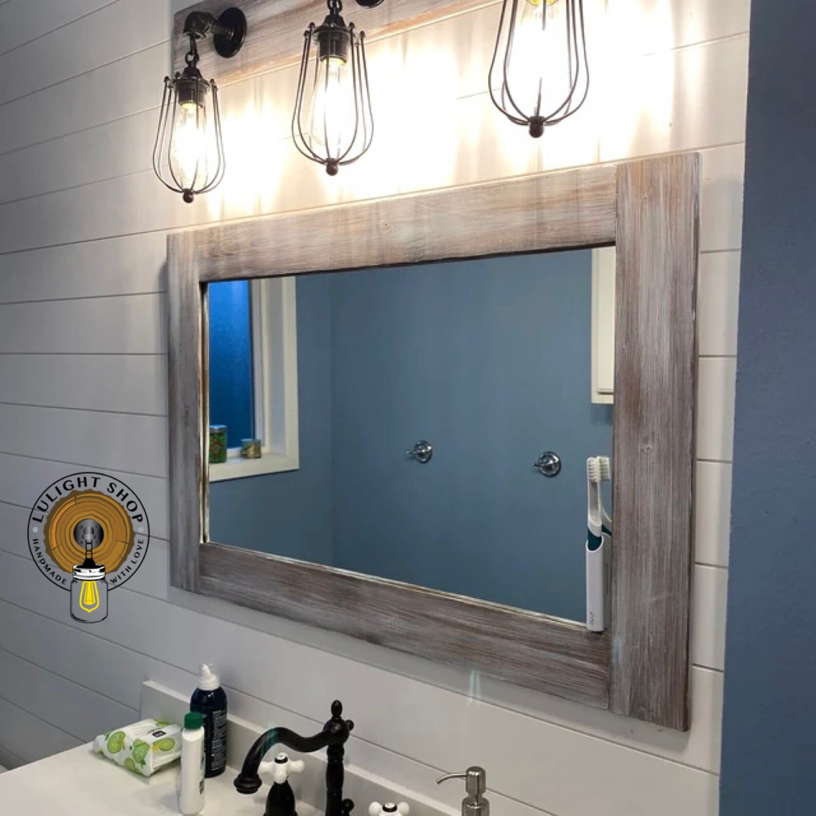 LIGHT WHITEWASH Farmhouse Mirror Bathroom Wall Mirror Wood - Etsy
