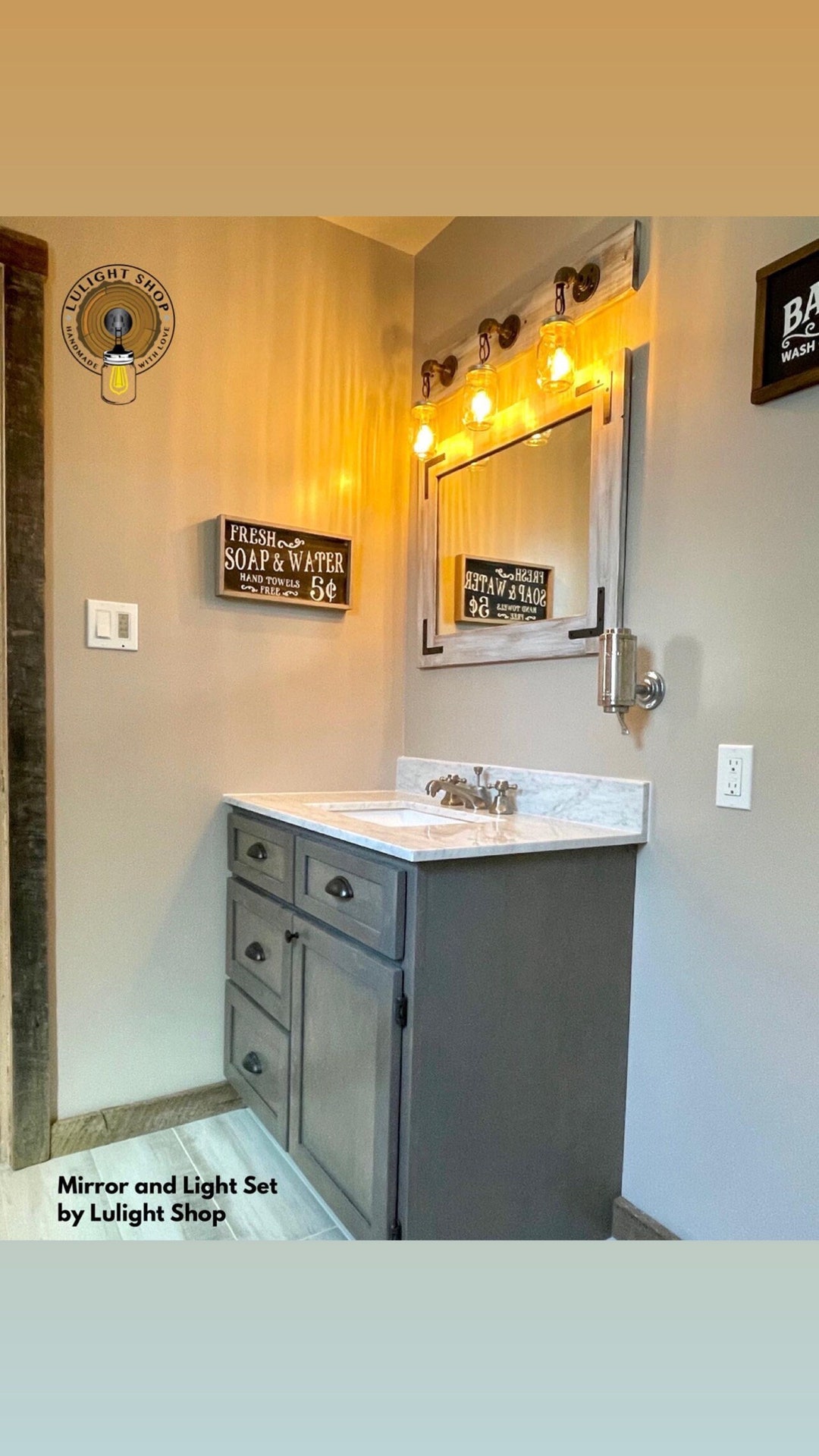 Bathroom Set LIGHT WHITEWASH Mirror and Mason Jar Light - Etsy