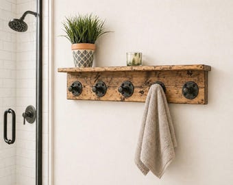 Rustic Farmhouse Pipe Rack With Shelf, Mud Room Wall Mount Coat Rack With Shelf, Storage Shelf, Entryway Hooks, Shelving, Back Door Hanger