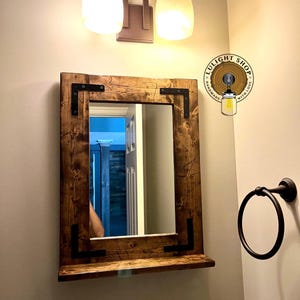 Entryway wall mirror with wooden frame for rustic home decor