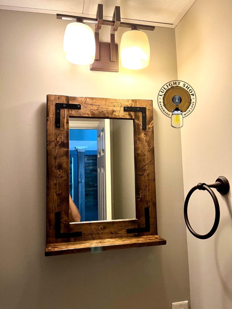 Entryway wall mirror with wooden frame for rustic home decor