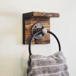 Aro para toalla de mano con estante de estilo rústico desgastado, porta toallas, aro para toalla de madera, decoración de baño, aro para toalla de cocina, aro para toalla de tubo, regalos
