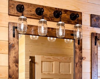 Handcrafted Mason Jar Light Fixture, Rustic Bathroom Vanity Lighting, 3 Jars Light