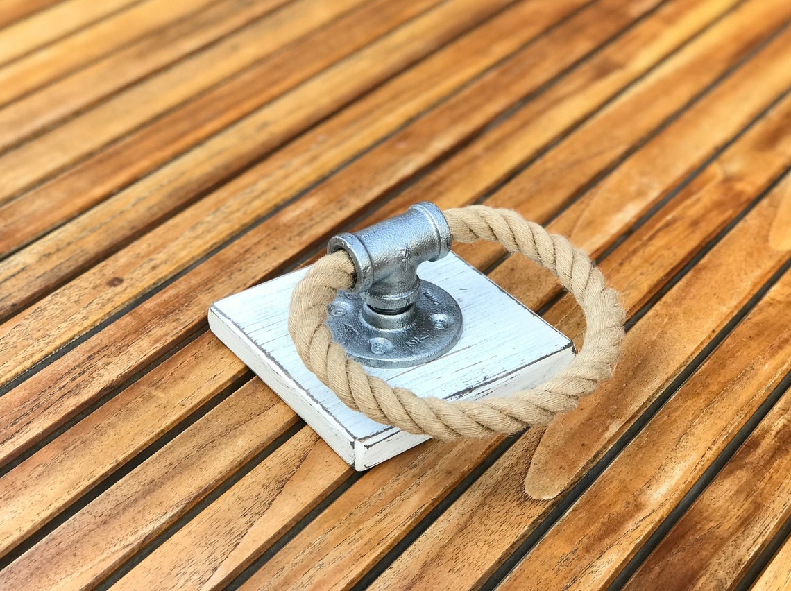 Modern Industrial Nautical Rope Towel Holder on Wood Etsy