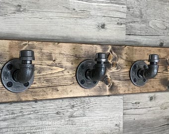 Industrial Rustic Modern Handmade Pipe Rack , Pipe Towel Holder, Hooks, Bathroom Decor, Hanger, Robe, Workshop, Office, Garage, Laundry, BBQ