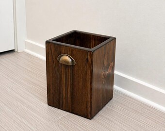 Wood Waste Basket with Cup Handles