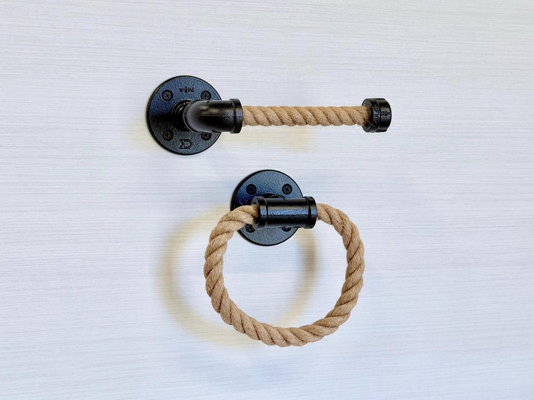 Rustic Rope Bathroom Set | Nautical Coastal Decor | Rope Towel Ring and ...