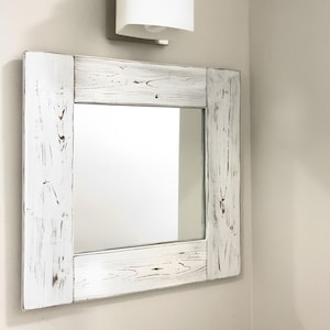 WHITEWASH Mirror, White Wood Frame Mirror, Bathroom Mirror, Wall Mirror, Beach House Mirror, White Wall Decor Small Mirror, Farmhouse Mirror