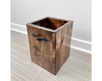 Handmade Rustic Distressed Wood Trash Can with Handles
