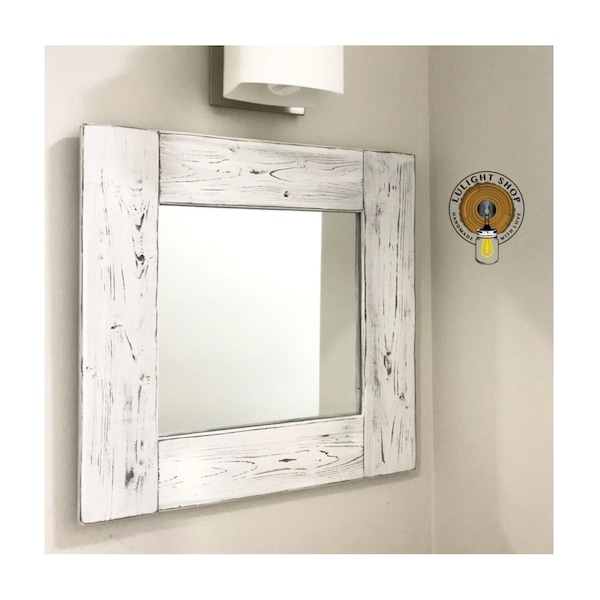 WHITEWASH Mirror, White Wood Frame Mirror, Bathroom Mirror, Wall Mirror, Beach House Mirror, White Wall Decor Small Mirror, Farmhouse Mirror