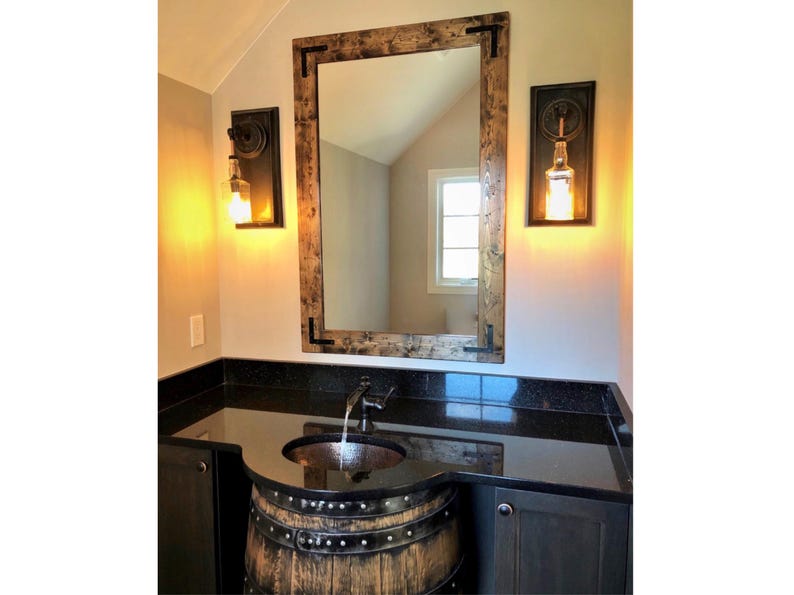 Rustic Distressed Wood Frame Mirror, Farmhouse bathroom Vanity Mirror, Large Small Sizes, Cottage Hallway Decor imagen 12