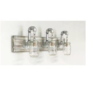 Whitewash Mason Jar Light Fixture: Rustic Industrial Bathroom Wall Sconce