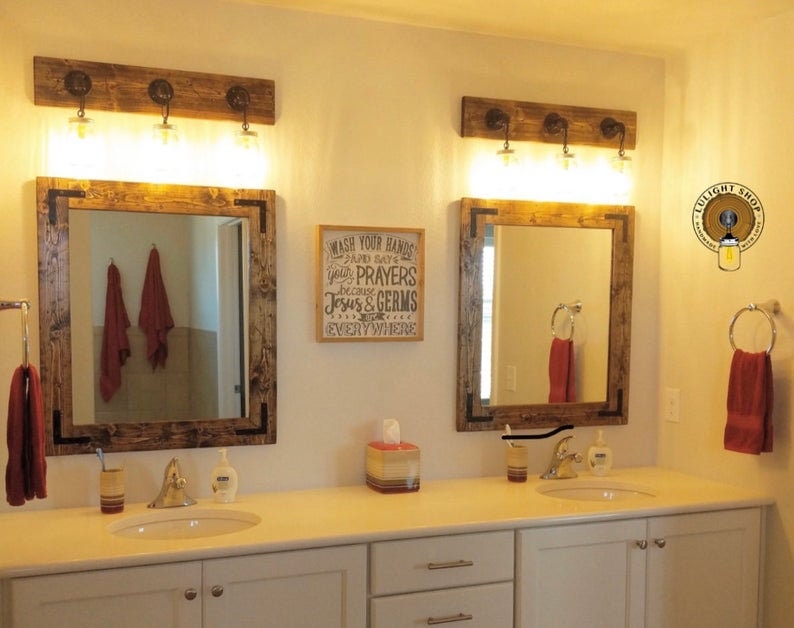 Bathroom Set RUSTIC DISTRESSED Mirror Light Fixture Etsy