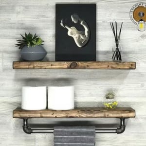 RUSTIC DISTRESSED  5.5&quot; Deep Floating Shelves, Wall Floating Shelf, Farmhouse Decor, Pipe Shelf, Wood Floating Shelving , Bathroom Shelf