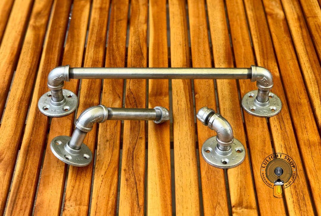 Industrial Pipe Bathroom Set Toilet Paper Holder Hook Towel Etsy