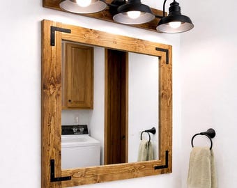 HONEY Stain Framed Mirror, Farmhouse Mirror, Wall Decorative Mirror, Vanity Hallway Entryway Living Room Mirror, Custom Sizes, Made To Order