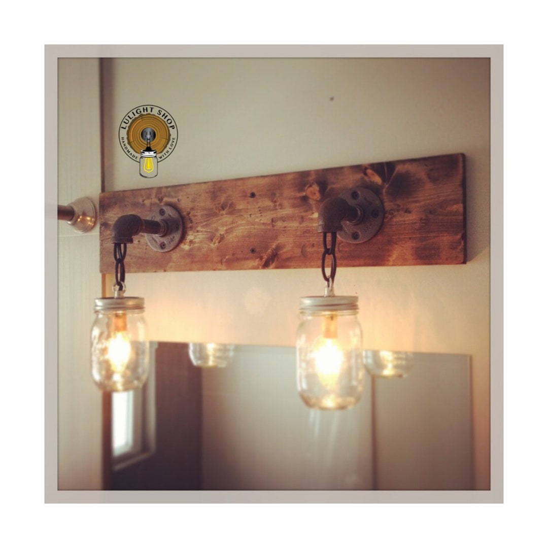 Rustic Mason Jar Bathroom Vanity Pipe Light Fixture A Etsy
