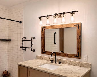 Rustic Distressed Wood Framed Mirror, USA Handmade Bathroom Vanity Mirror