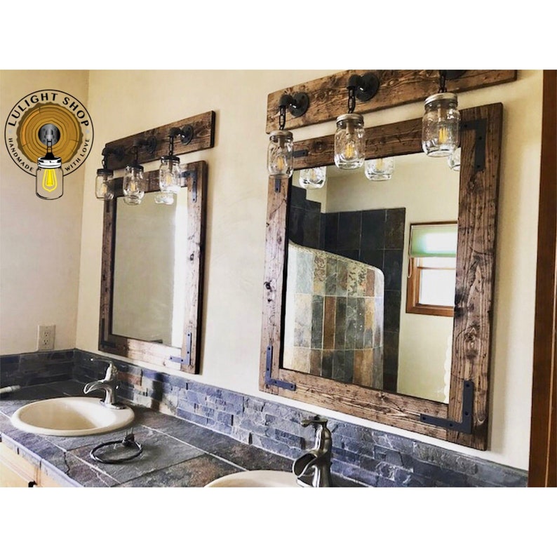 RUSTIC DISTRESSED Mirror With Oil Rubbed Bronze Corner Brackets, Farmhouse Mirror, Rustic Mirror, Bathroom Mirror, Mirror Wall, Farm Mirror