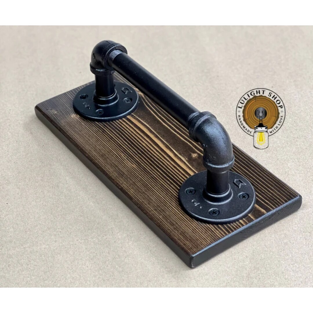 Hand Towel Bar Bathroom Decor Pipe Towel Holder on Wood Etsy