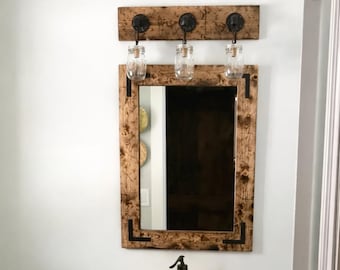 Mirror+Light, 35+ Sizes and 20+ Colors, Mirror and Light Bathroom Set, Mason Jar Light Rustic Mirror Set, Industrial Bath, Farmhouse, Modern