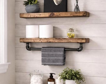 RUSTIC DISTRESSED  5.5" Deep Floating Shelves, Wall Floating Shelf, Farmhouse Decor, Pipe Shelf, Wood Floating Shelving , Bathroom Shelf