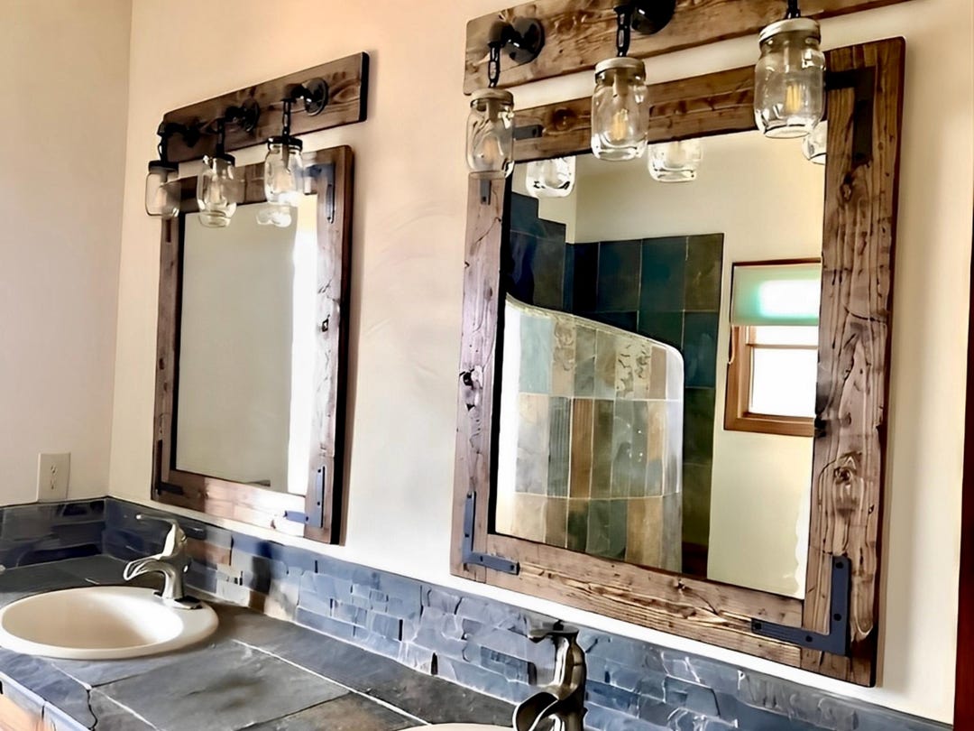RUSTIC DISTRESSED Mirror With Oil Rubbed Bronze Front Corner Brackets ...