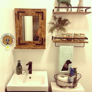 Handcrafted farmhouse mirror with real wood frame rustic design for bathroom