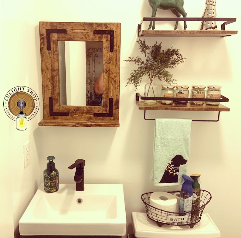 Handcrafted farmhouse mirror with real wood frame rustic design for bathroom