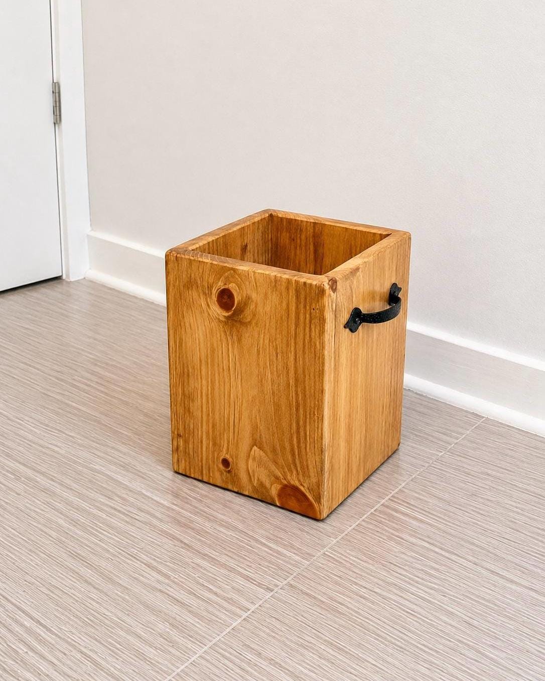 Handmade Golden Oak Wood Trash Can With Handles - Etsy