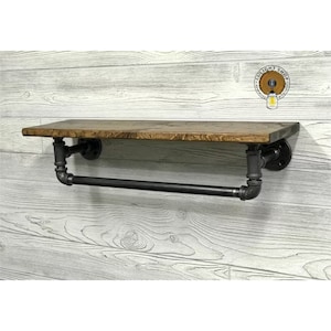 Rustic Towel Bar with Shelf 7.25&quot; Deep Distressed Wood Towel Holder Bathroom Storage Rack Rustic Home Decor