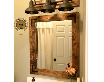 RUSTIC Mirror, Handmade In USA, Large and Small Wood Bathroom Mirrors, 19+ Wood Colors Available, Custom Double Vanity Mirrors by Lulight